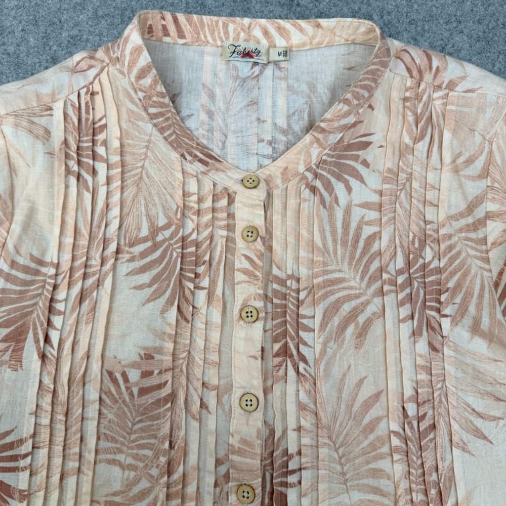 Faherty‎ Gemina Linen Peach Palms Linen Pintuck Sundress Medium Relaxed Pockets